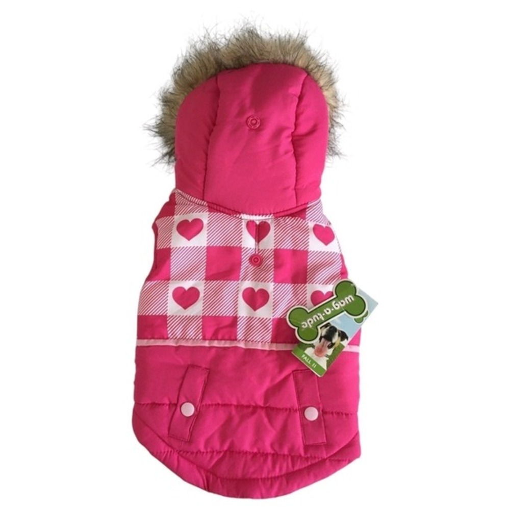 Wag-A-Tude‎ Buffalo Check Puffer Dog Jacket Pink White Size S